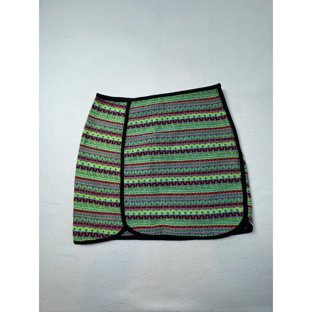 Boho Blue Rain‎ Womens Small Mini Skirt Multicolor Neon Geometric Woven MS2749